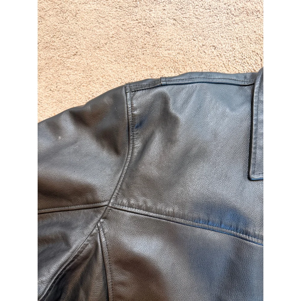 Mens Cambridge Classics Black Leather Bomber Zip-Up Moto 2X Style Edgy Retro Y2K